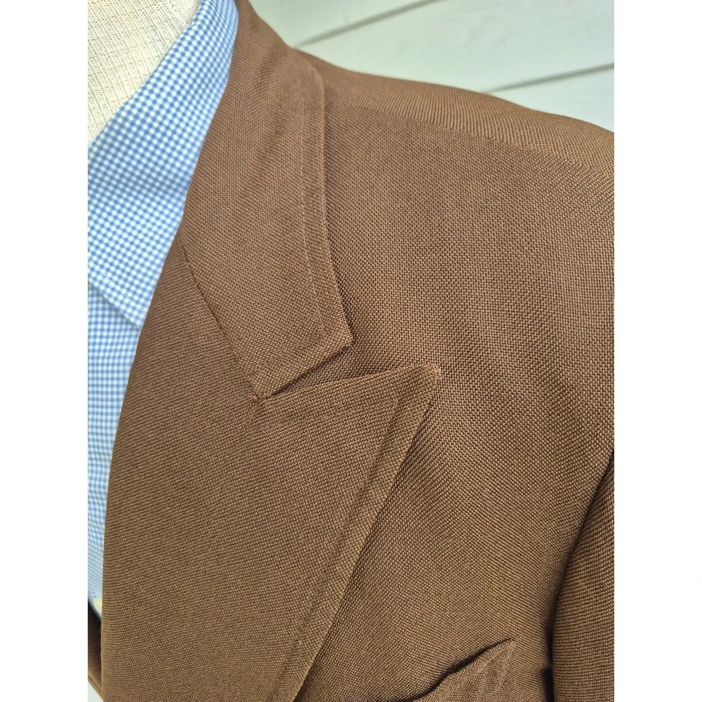 Neiman Marcus Traditional Shop Brown Double Breasted Hopsack Blazer Gold Sz 44 L